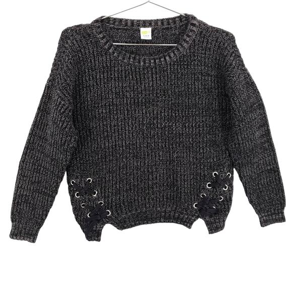 Crazy 8 Sweater Girls Extra Large Black Gray Marled Lace Accent Casual Pullover - Picture 1 of 10